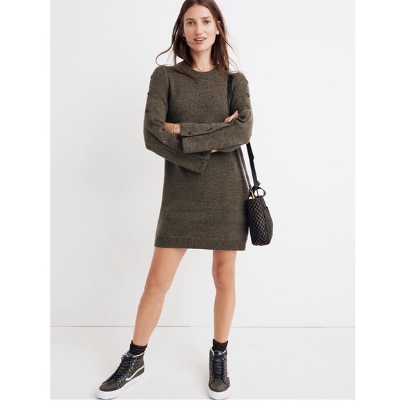 Madewell | Donegal Button Sleeve Wool Blend Sweater Dress Size Large - Picture 16 of 16